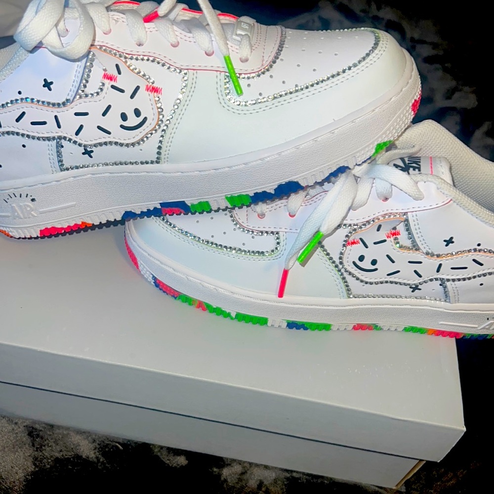 CUSTOM✨ 💗💙🧡💚colorful Air Force 1’s Sz 7Y 💗💙🧡💚💚🧡💙💗 ‘Drawing’ 💚🧡💙💗